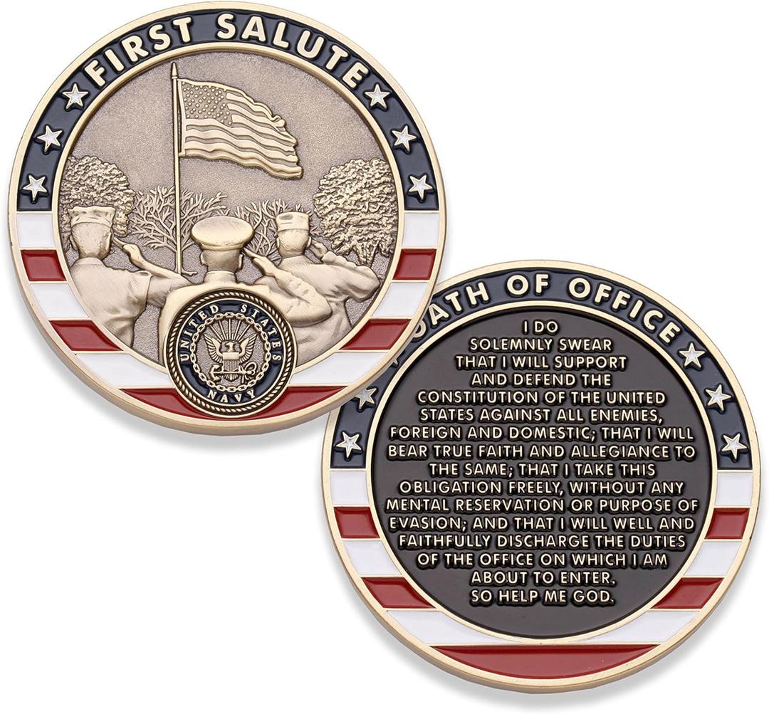 Navy First Salute Challenge Coin - United States Navy Challenge Coin - Amazing USN Military Coin - Designed by Military Veterans!