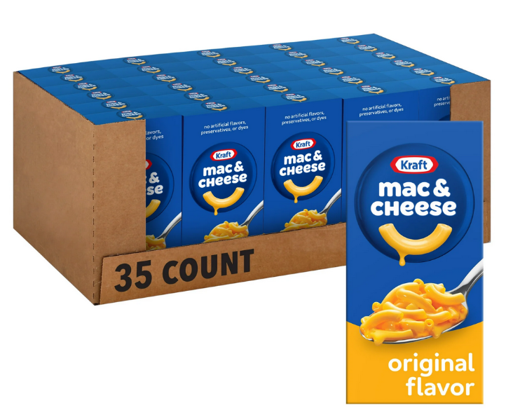 Kraft Mac& Cheese Original Flavor. Pack of 35 - 7.25 oz (206g) Cartons BB 8/17/26