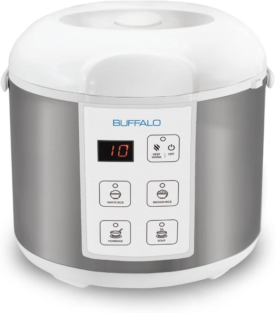 Buffalo Classic Rice Cooker with Clad Stainless Steel Inner Pot - Electric Rice Cooker for White/Brown Rice, Grain - Easy-to-clean, Non-Toxic & Non-Stick, Auto Warmer (5 Cup)