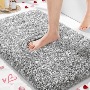 Yimobra Bathroom Rugs Non Slip Washable, Ultra Soft and Water Absorbent Bath Mats, Plush Fluffy Shower Mat Outside, Microfiber Thick Matts for Bathroom Floor/Sink, 2x3 fit, Light Gray and White