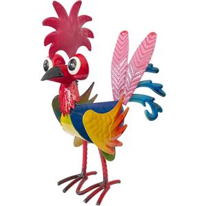 7.9" Garden Rooster Statues Sculpture, Metal Rooster Statues, Outdoor Animal Statue, Chicken Ornaments Yard Art for Backyard Patio Lawn Decorations (Blue)