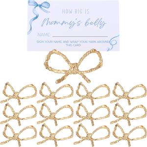 Leinuosen 12 Pcs Golden Bow Place Card Holders Bowknot Coquette Wedding Seating Labels Placecard Clips Name Photo Picture Cards Setting Display Stand for Party Birthday Baby Shower Table Sign Decor