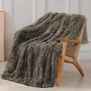 Tuddrom Decorative Extra Soft Faux Fur Throw Blanket 50"x60",Solid Reversible Fuzzy Lightweight Long Hair Shaggy Blanket,Fluffy Cozy Plush Fleece Comfy Microfiber Blanket for Couch Sofa Bed,Brown