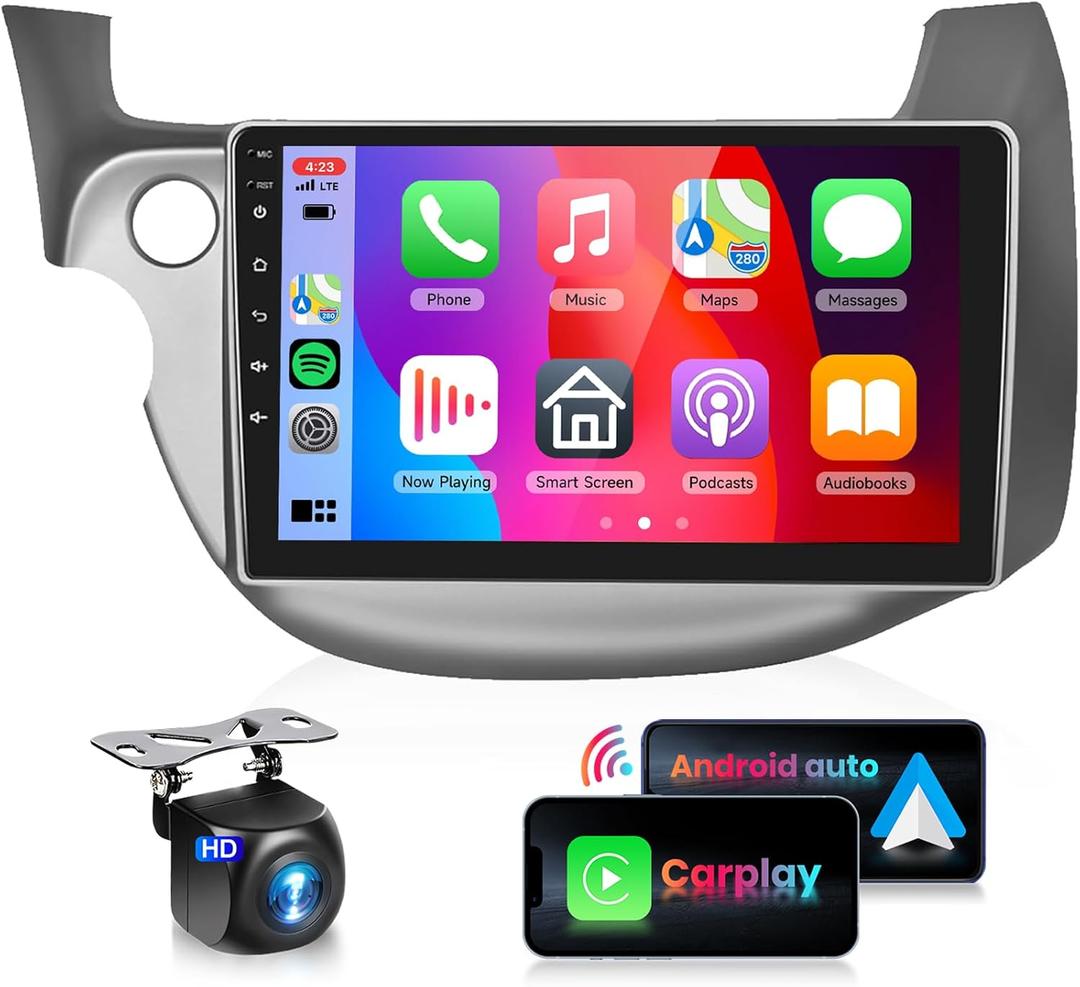 8Core 4G 64G Car Stereo for Honda Fit 2008-2013 Radio with 10.1inch 1280x720 Touch Screen/Wireless Carplay Android Auto Mirrorlink /5.0 Bluetooth/GPS/FM RDS/WiFi/DSP Audio/36EQ/Backup Camera Mic 