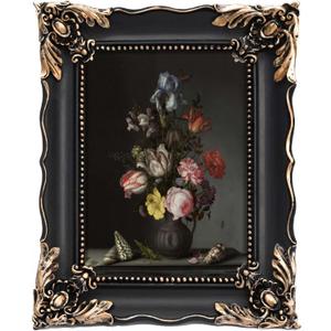 5x7 Vintage Picture Frame with Embossed Flower Design, Black Ornate Frame for 5x7 Pictures, Hand-Crafted Resin Antique Frames for Tabletop & Wall Hanging, Home Decor (Black)