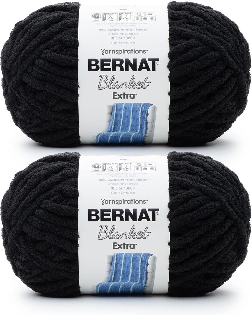 Bernat Blanket Extra Black Yarn - 2 Pack of 300g/10.5oz - Polyester - 7 Jumbo - Knitting/Crochet