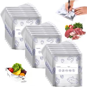 Reusable Aluminum Foil Sealable Storage Bags, Resealable Vacuum Zipper Pouches for Food, Stand Up Foil Sealable Bags with Label and Zip Lock for Vegetable Fruit Meat (30PCS, Medium)