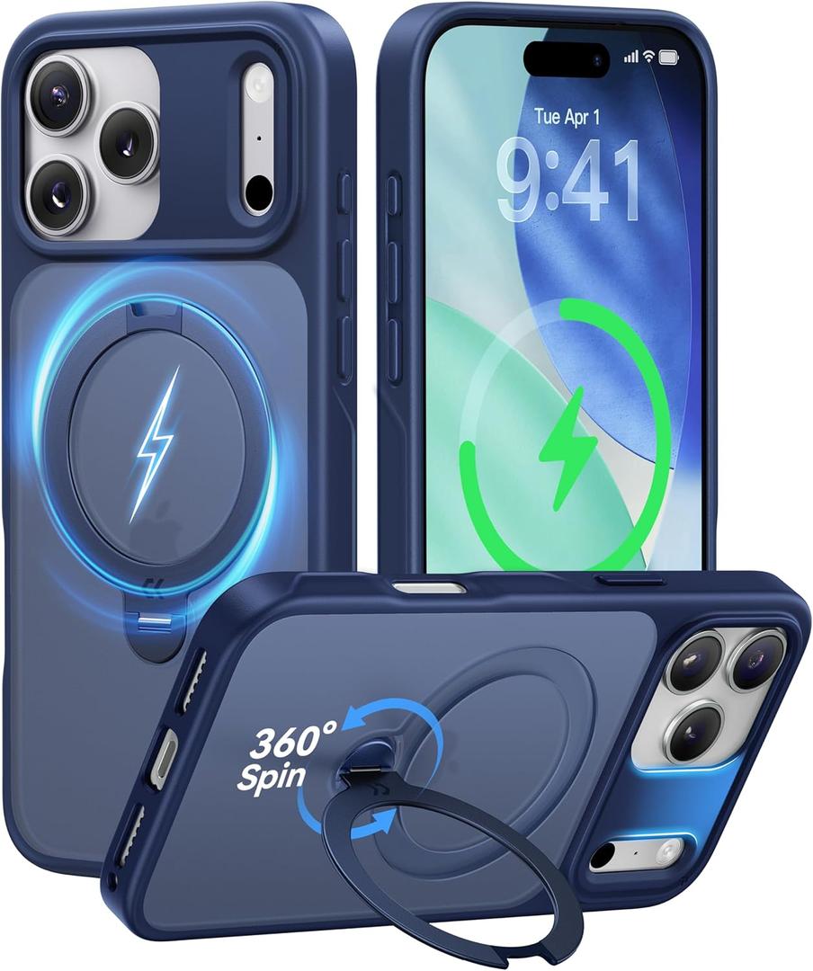 CASEKOO Official Blue for iPhone 17 Pro Case with 360 Spin Magnetic Stand [Camera Protection] [18FT Military Grade Protection] [Fit for MagSafe] Shockproof Ring Grip Slim Matte 6.3 Inch