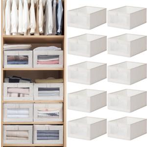 10 Pack Linen Closet Organizers And Storage, Closet Storage Bins for Closet Organization, Linen Closet Baskets Foldable Closet Organizer Bins with Clear Window For Organizing Clothing, Jeans