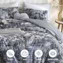 Fluffy Queen Size Comforter 3 PCS - Tie Dye Black Fleece Bedding Set, 3 Pieces-Queen