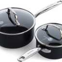 GreenPan Prime Chatham 1QT & 2QT Saucepan Pot Set with Glass Lids, Hard Anodized Diamond Infused Ceramic Nonstick, PFAS-Free, Dishwasher Safe, Oven Safe, Multipurpose Chefs Pan, Stay-Cool Handle,Black