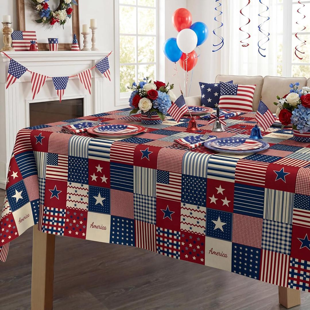 4th of July Tablecloth 60x120 Inch, Veterans Day Decorations for Home Table Cloth Rectangle, American Flag Collage Decor Tablecloths Polyester for Picnic Patriotic Party Supplies Dinner