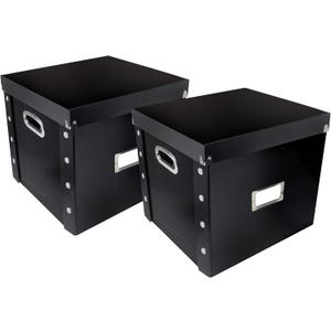 Snap-N-Store Vinyl Record Storage Box - 12" - 2 Pack - Crate Holds up to 75 Vinyl Albums - Black