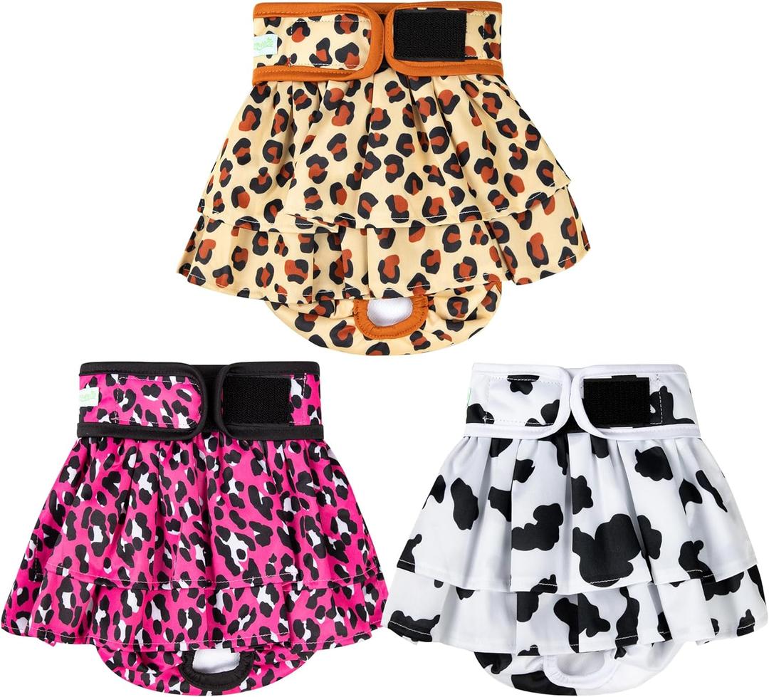 wegreeco Dog Diapers Female (3 Pack), Highly Absorbent Puppy Doggie Dog Diapers for Female Dogs Period, Washable Doggy Diapers for Dogs in Heat, Small Medium Large Size (Cow Pattern, Small)