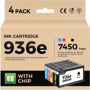 936e 936XL High Yield Ink Cartridges with Chip Combo 4-Pack Replacement for HP 936 936e Ink Works with HP OfficeJet Pro 9125e 9135e 9110b 9128e 9130b 9122e 9120e Wide Format 9730e Printers Black Color