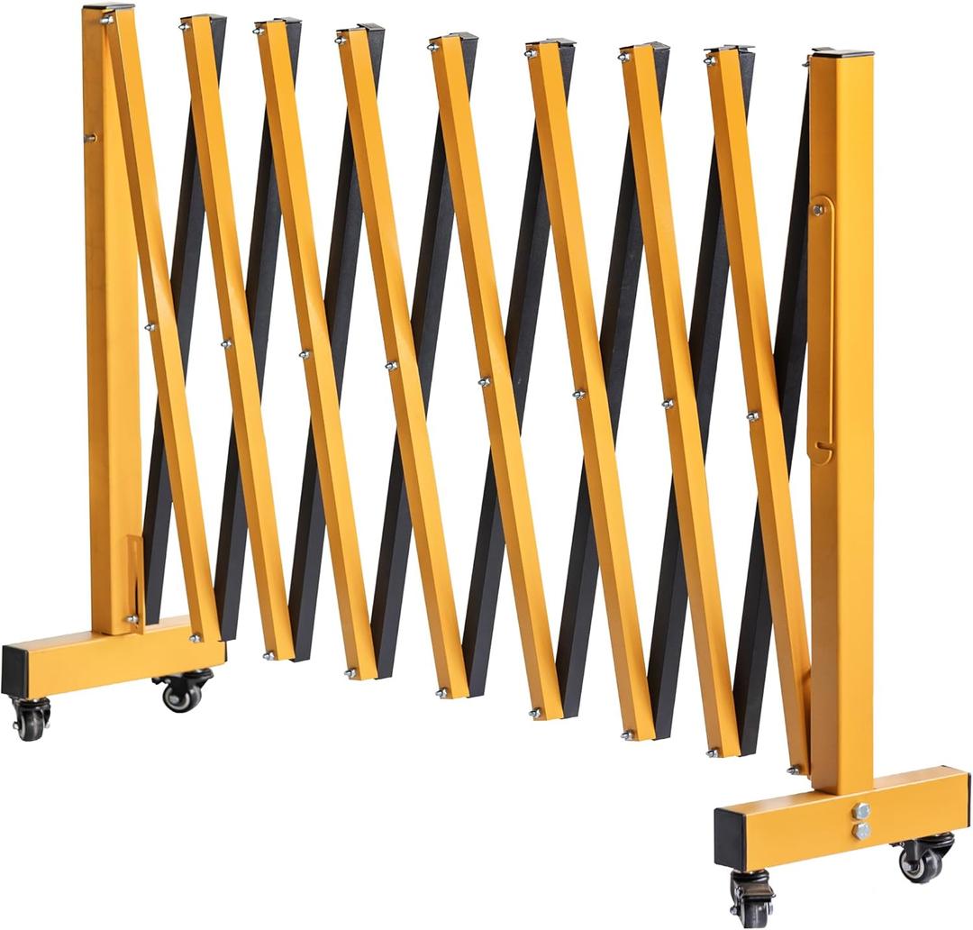 11FT Industrial Expandable Barricade Folding Security Gate with Wheels,Retractable Driveway Gate with Aluminum Fence(Yellow, 11FT)