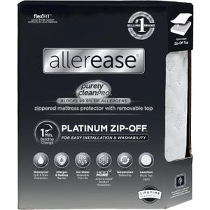 AllerEase Platinum Zip-Off Top Waterproof Mattress Protector Queen Size 360 Degree Zipper Allergen Barrier Temperature Balancing Luxurious Plush Top Separately Machine Washable Mattress Cover (White)