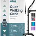 PELEGON Quad Cane (300LB) - Adjustable Walking Cane with A Large 4 Pronged Base for Extra Balance & Stability, Walking Canes for Seniors, Walking Cane for Men & Women, Walking Sticks, Black