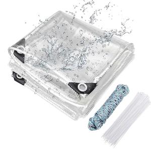 Clear Tarp with Grommets Heavy Duty Waterproof Tarps 8x8 Thickened Plastic Transparent Tarp Tear Resistant PVC Vinyl Cover for Greenhouse Patio Porch Outdoor Pergola Canopy Chicken Coop