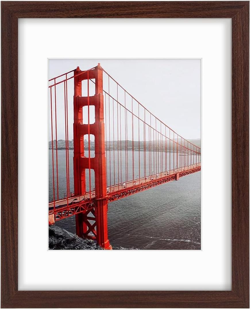Frametory, 11x14 Frames Display 8x10 Picture with Mat or 11x14 Photo Without Mat, Shatter-Resistant Glass, Pre-Installed Wall Mounting Hardware - Brown