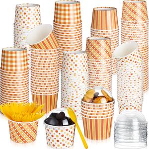Nosiny 180 Pcs Fall Paper Bowls 9 oz Disposable Thanksgiving Ice Cream Bowls 80 Pcs Fall Cups with Lids and 100 Spoons Autumn Snack Cups for Hot or Cold Food Harvest Party Supplies