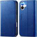 TUCCH Case for iPhone 16 Plus, PU Leather Flip Wallet Stand Folio Cover with [RFID Blocking] [3 Credit Card Slot] Shockproof [Soft TPU Interior Case] Compatible with iPhone 16 Plus, Klein Blue