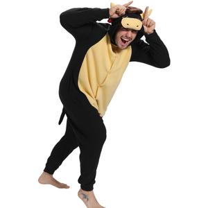 dressfan Black Bull Costume Animal Bull Onesie Pajamas Halloween Cosplay Costume (X-Large)