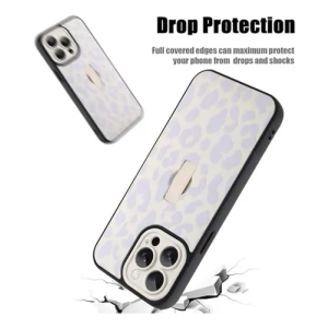 Cute for iPhone 16 Pro Max Case with Strap Stand, Purple Leopard | Trendy Chic Cheetah Print, Hidden Finger Strap Design, Kickstand Function, Camera Protection Shockproof Phone Cover