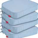 Pcinfuns Outdoor Chair Cushions Set of 4,Thick 19" x 19" x 3" Cushion for Patio Furniture,Round Corner Patio Chair Pads with Ties, Memory Foam Outdoor Seat Cushions,Light Blue