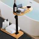 Bamboo Bathtub Tray Table with Adjustable Height, Enhanced Stability, Freestanding Design for Spa,Bathtub, Bed, Sofa, Couch with Wine Glass Holder, Perfect for Luxury Bath Home Spa Gift