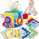 hahaland Baby Tissue Box Toy - Baby Toys 6-12 Months Montessori Toys for 6 Month Old with Textured Tails, Crinkle Tissues, Squeaky, Mirror, Play Silks Sensoy Scarves Baby Gifts 9 Month Old Travel Toys