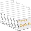 12 Pack 10"W x 2"H Acrylic Office Name Plates Name Labels for Desks, Horizontal Slant Back Clear Desk Sign Holder for Table Display