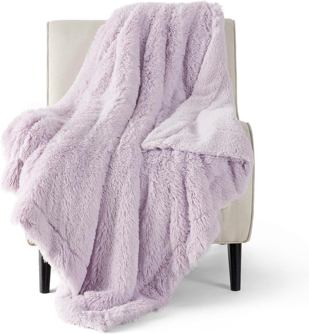 Bedsure Fluffy Lavender Purple Throw Blanket Gifts for Women, Kids, Soft Fleece Cozy Fuzzy Sherpa Plush Warm Minky Thick Faux Fur Throws for Couch, Purple Decor House Blanket Gifts for Mom, 50x60