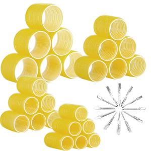 Self Grip Hair Rollers Curlers Set 36Pcs, Hair Roller Sets 4 Sizes (Jumbo, Large, Medium, Small) with Clips for Long Medium Short Thick Fine Thin Hair Volume (Bright Yellow)