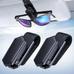 Veharvim One-Handed-Operation Sunglasses Holder for Car, Visor Sunglass Holder Clip, Car Accessories Interior, Universal Fit Silicone Padded Visor Sunglass Holder Car, Unmatched Durability (2 Pack)