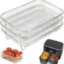 BYKITCHEN Air Fryer Rack for Ninja Dual Airfryer, 3pcs Stackable Stainless Steel Dehydrator Rack, Rectangle Double Air Fryer Accessories, Ninja Dual Airfryer Accessories (7.5*5.1*3.5in-3 layer rack)