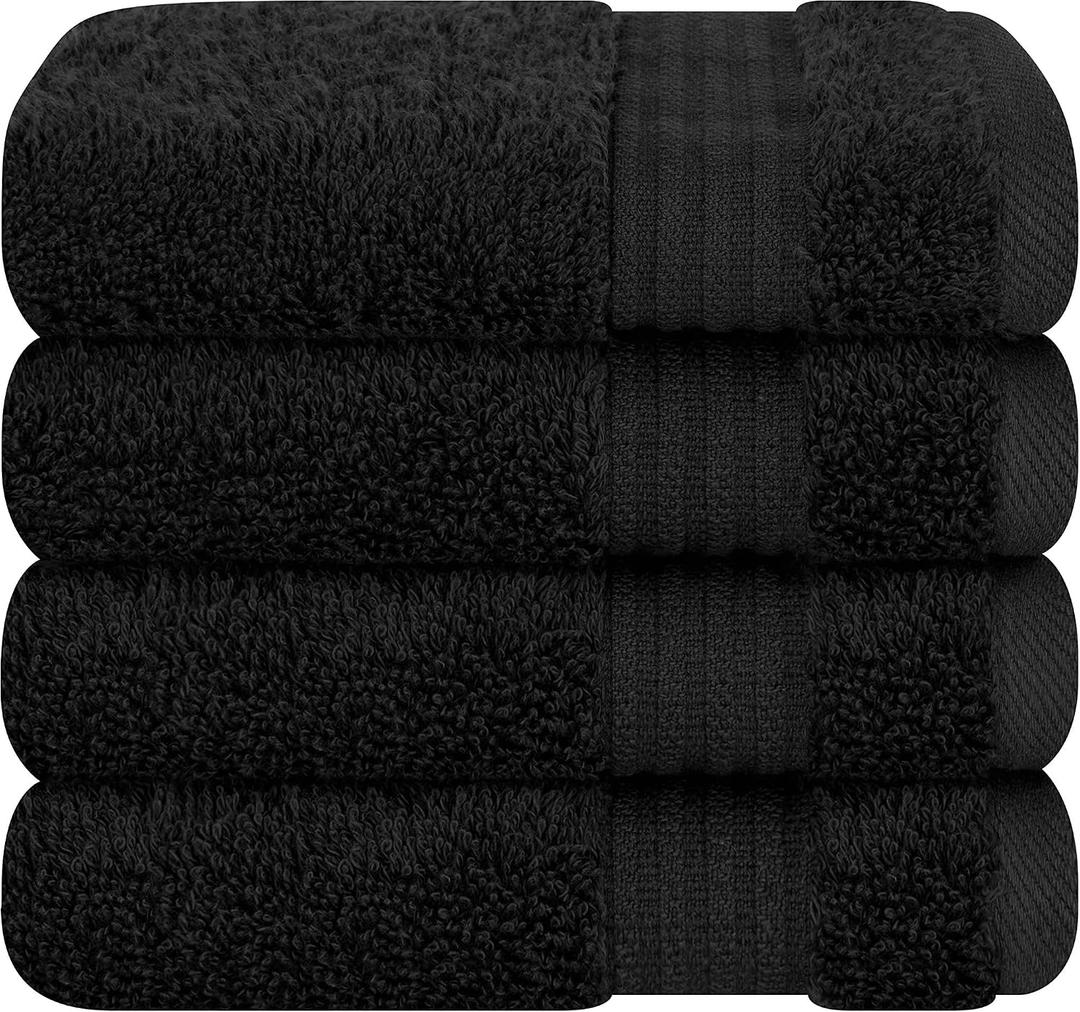 Cotton Paradise 100% Cotton Turkish Towel Set, Soft Absorbent Quick Dry, 4 Piece Washcloth Set, Coal Black