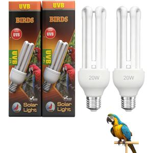 KINGYEENUO 2 Pack E26 UVA UVB Light Bulb for Birds 2.4 UVB 20W Compact Flourescent Lamp for All Kinds Captive Birds, Natural Sunlight Simulation Bird Parrot Light Bulb