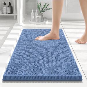 Smiry Luxury Chenille Bathroom Rugs 24x16, Extra Soft and Absorbent Shaggy Bath Mat, Machine Washable, Non-Slip Plush Carpet Runner for Tub, Shower, and Floor, Home Decor Accessories, Cornflower Blue