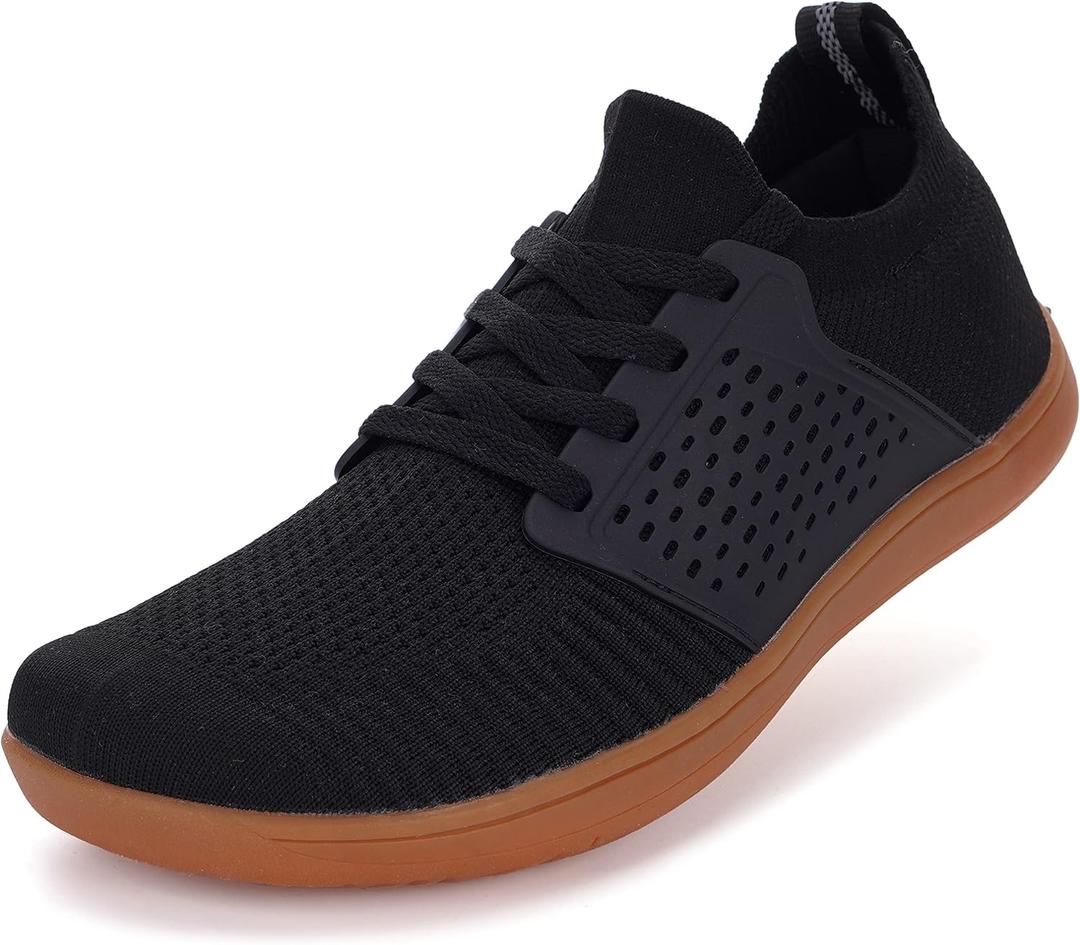 WHITIN Men's Wide Minimalist Barefoot Sneakers | Zero Drop | Midfoot Stability (14 Wide, W85 Classic Black Gum)