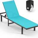 Lounge Chair Outdoor with Wheels, Aluminum Chaise Lounge Outdoor Chair with 5 Adjustable Backrest - Easy to Move- Pool Lounge Chairs for Patio, Poolside (Lakeblue)