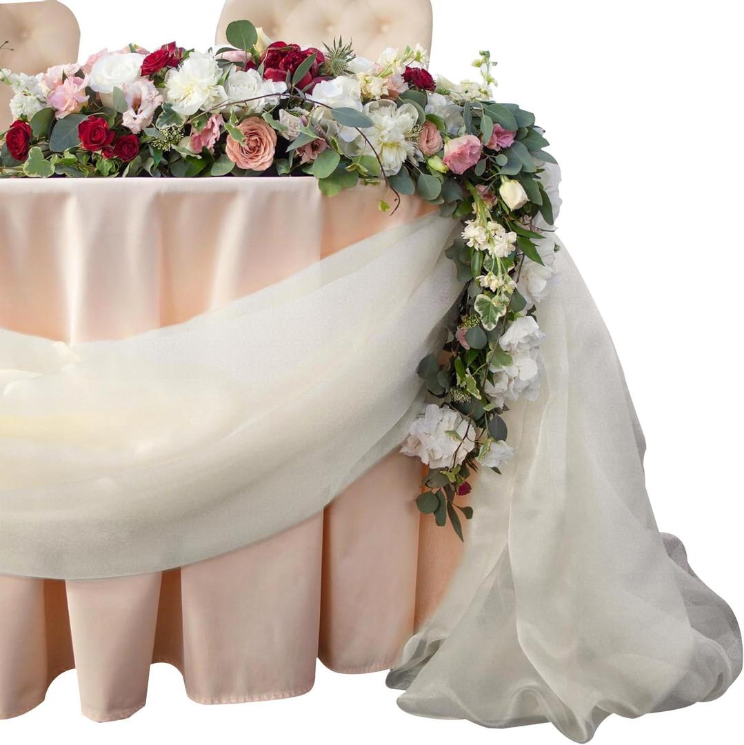 32ft Organza Table Runner Sheer Scarf Swags Gauze Valance for Rustic Wedding Arch Drapes Bridal Shower Party Decoration - Ivory (394 x 53 Inch Sheer Scarf)