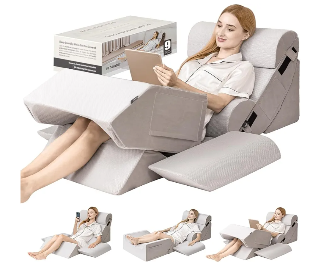 9PCS Orthopedic Bed Wedge Pillow Set for After Surgery Recovery, Body Positioners for Back and Leg Pain Relief, Adjustable Memory Foam Comfort for Sitting up in Bed, Ideal for Adult Acid Reflux & GERD