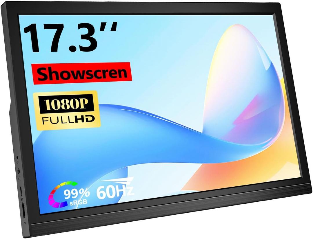 17.3inch Portable Monitor for Laptop FHD 1920x1080P 60HZ with Speaker HDMI USB-C Extent PC Monitor Compatible with Computer Xbox Switch mini PC PS4/5 Mac