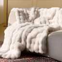 Ultra Soft Cozy Faux Fur Throw Blanket, Fuzzy Plush Thick Bubble Blanket, Luxury Fluffy Blanket for Couch, Sofa, Bedroom, and Living Room, 50x60 Inches, Cream White