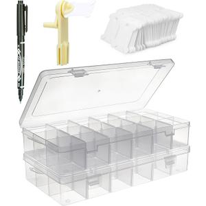 Embroidery Floss Organizer, 2 Removable 18 Compartments Cross Stitch Thread Storage Box with 200 Plastic Embroidery Floss Bobbins, 1 Floss Winder and 1 Marker