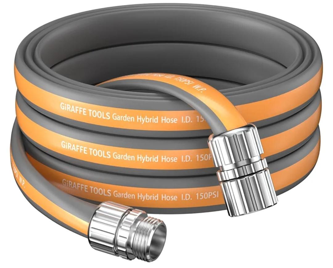 Giraffe Tools Garden Hose 25FT, 5/8" Flexible Lay Flat Water Hose, Custom Length, Leakproof Gardening Hose with Male to Female Fitting, Lightweight Hybrid Hose Pipe for Garden & Yard