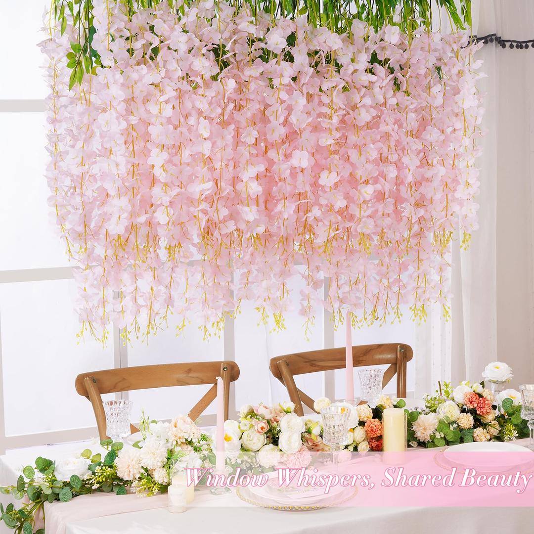 60 Pack Light Pink Wisteria Hanging Flowers, Fake Flowers for Decoration, Artificial Hanging Flowers,Vines for Bedroom,Flower Garland for Home,Party,Garden, Wall,Wedding Decoration(3.6 Ft/Pcs)