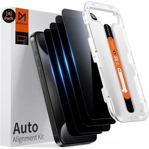 DIMONCOAT 4-PACK for iPhone 15 Pro Max Privacy Screen Protector [Auto Alignment Kit] [10X Military Protection] Tempered Glass Film Compatible with 15 Pro Max 6.7 inch [Case Friendly]