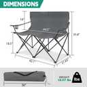 Joyfair Camping Beach Chair (Double-seat), Folding Camp Loveseat for Adults, Heavy Duty Portable Lawn Chair Fold Couch for Outdoor Sports Backpacking, Carrying Bag & Cup Holders (Grey)